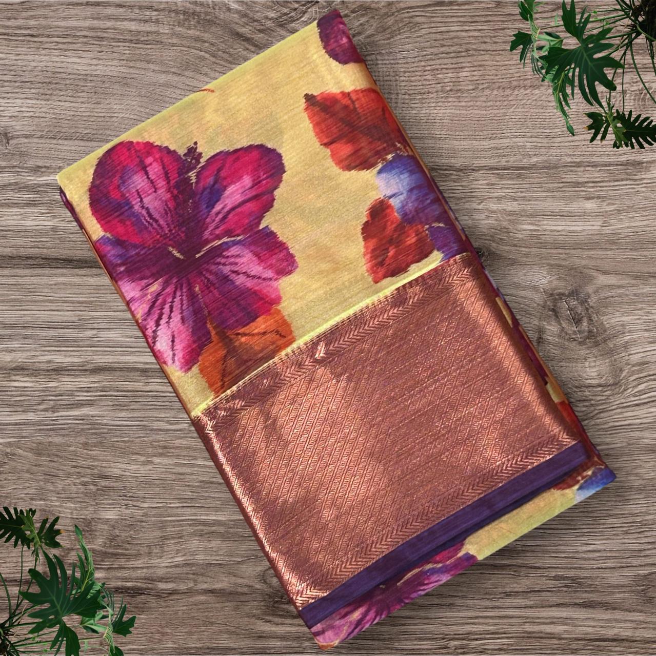 Cream kalamkari printed Silk Saree