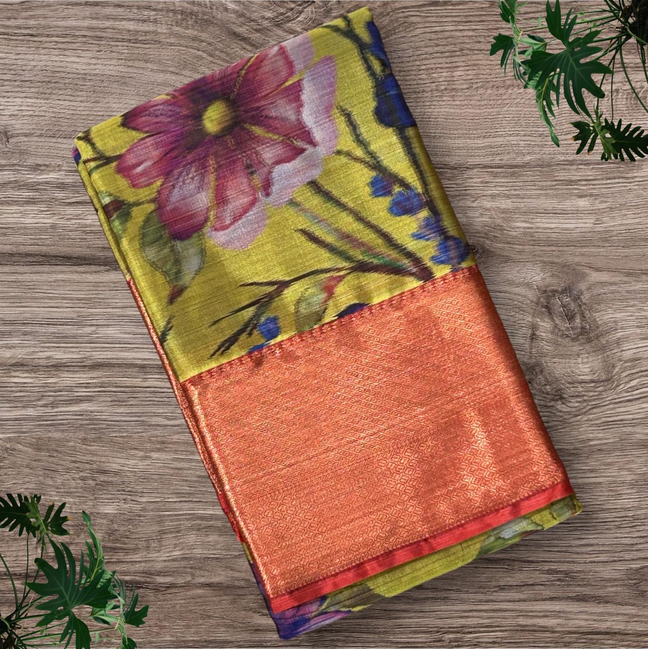 Green kalamkari printed Silk Saree