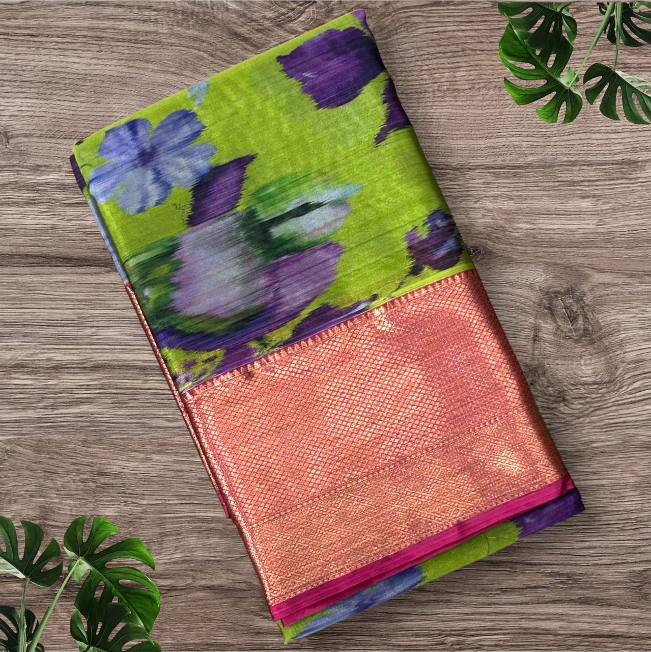 Green kalamkari printed Silk Saree