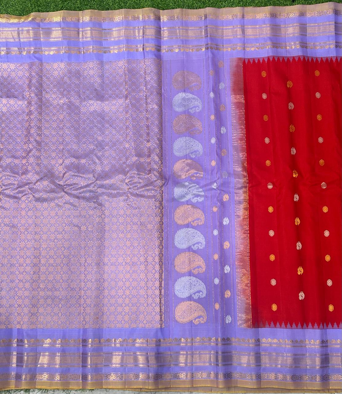 Red n lilac pure handloom gadwal silk saree