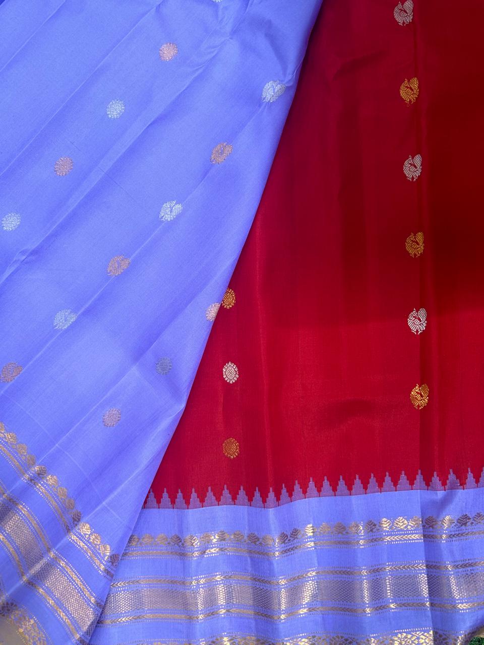 Red n lilac pure handloom gadwal silk saree