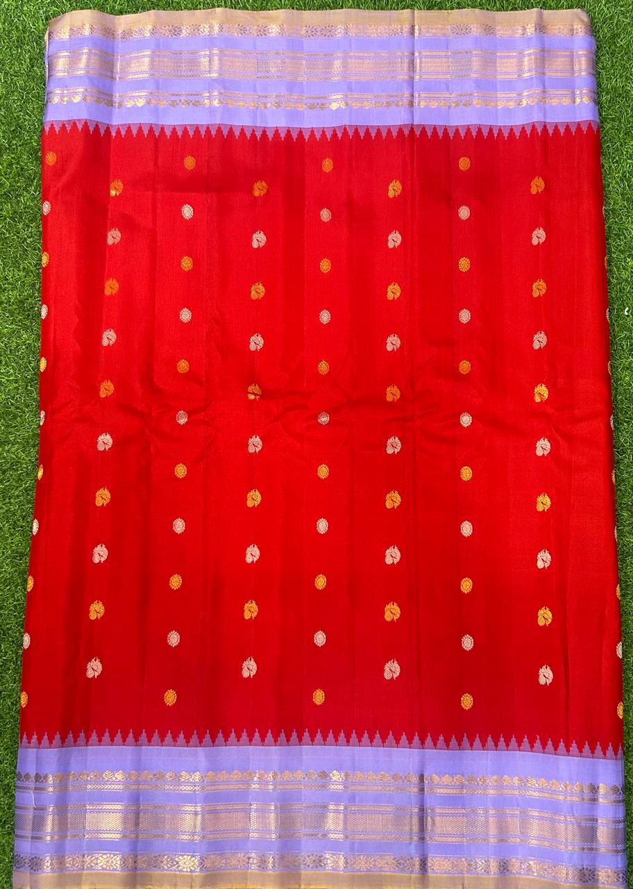 Red n lilac pure handloom gadwal silk saree