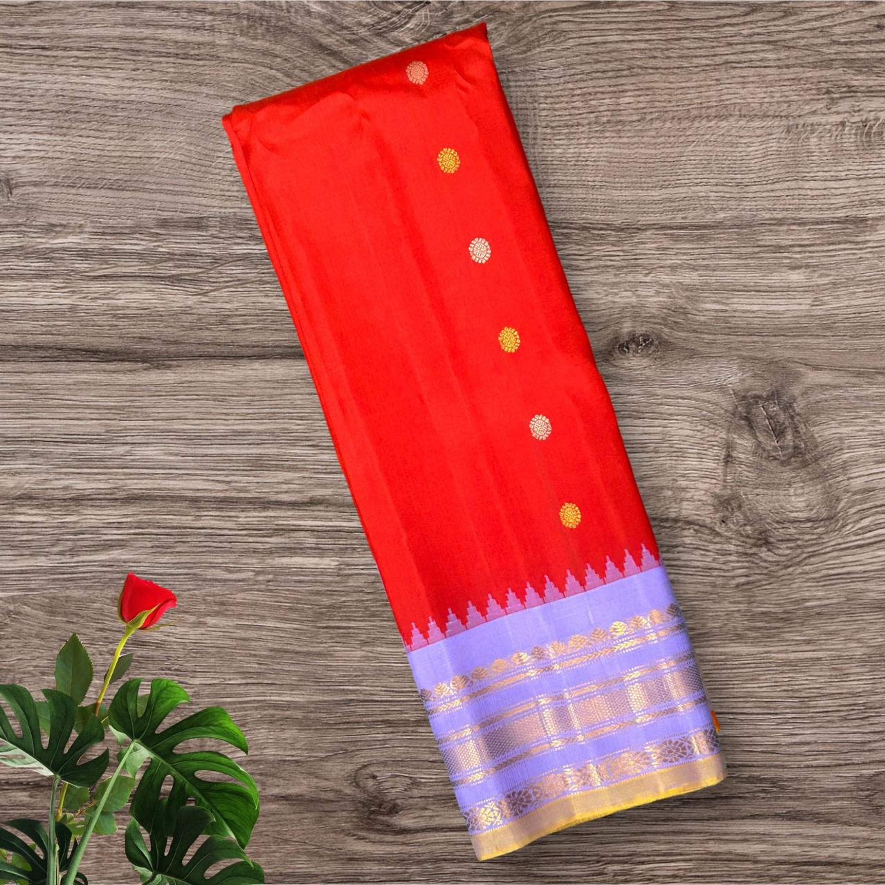 Red n lilac pure handloom gadwal silk saree