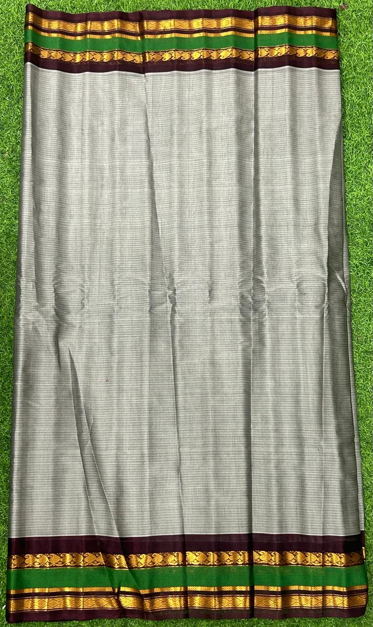 Grey n brown pure handloom cotton gadwal silk saree
