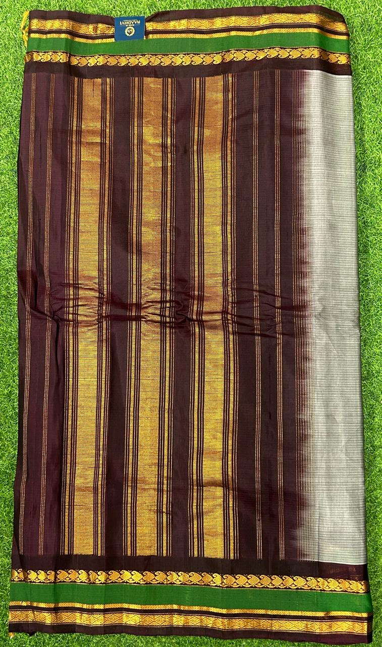 Grey n brown pure handloom cotton gadwal silk saree