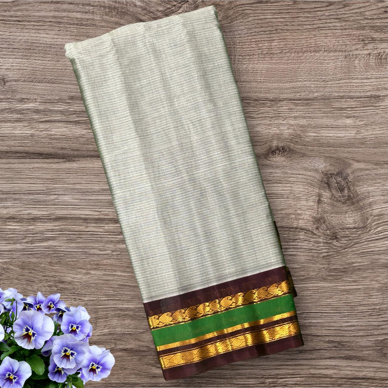 Grey n brown pure handloom cotton gadwal silk saree