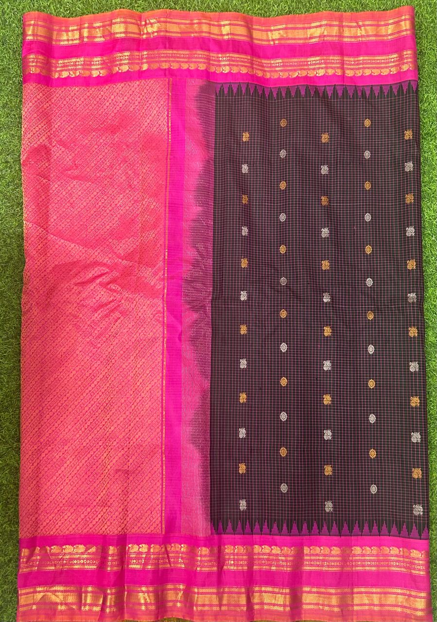 Black n pink pure handloom gadwal silk saree