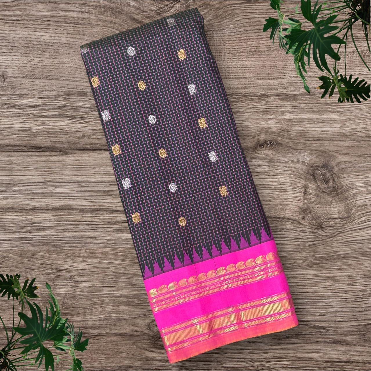 Black n pink pure handloom gadwal silk saree