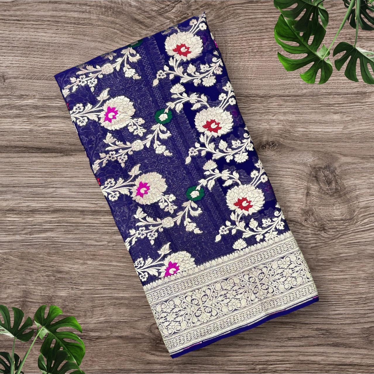 Purple meena pure georgette benarasi saree