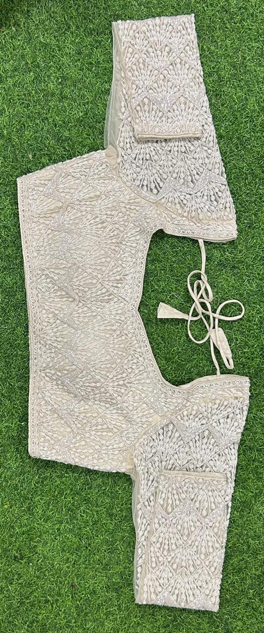 White stitched blouse designer party wear organza saree