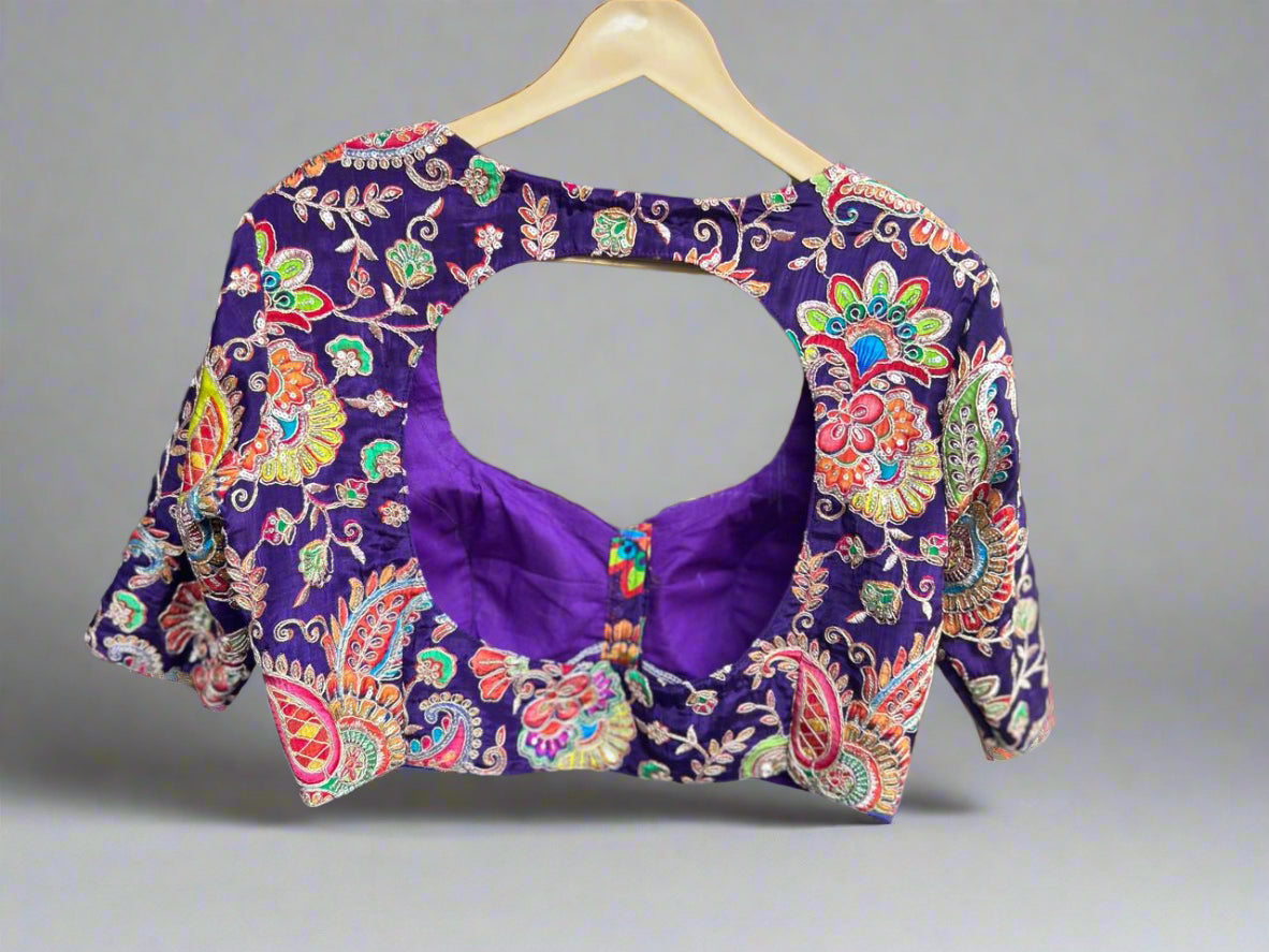Purple kalamkari crepe blouse