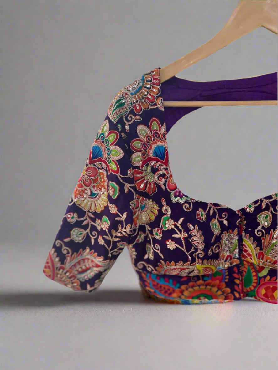 Purple kalamkari crepe blouse