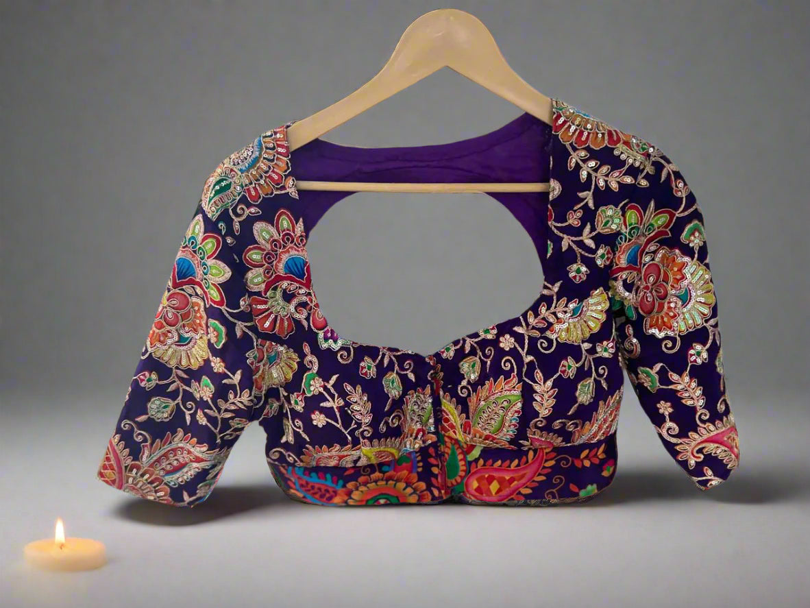 Purple kalamkari crepe blouse