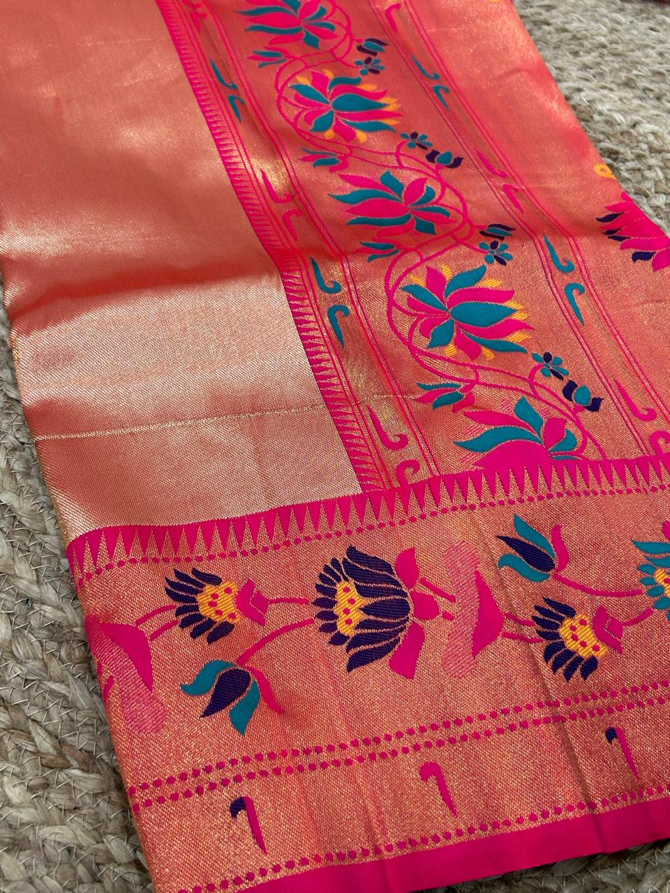 Golden pink-01  paithani tissue silk saree