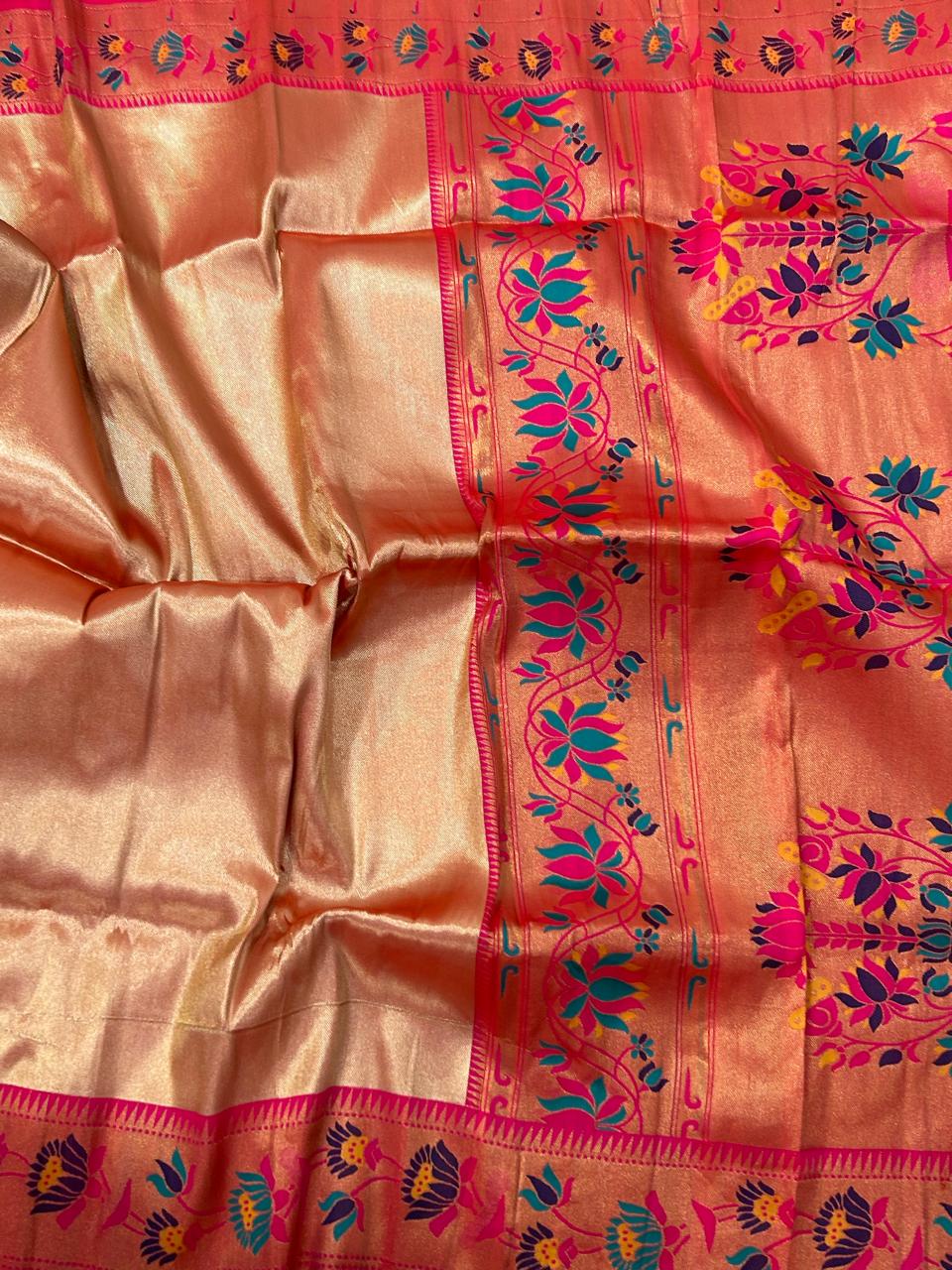 Golden pink-01  paithani tissue silk saree
