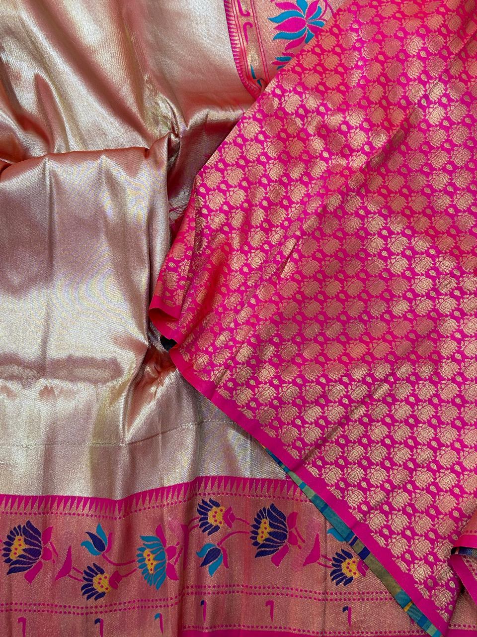 Golden pink-01  paithani tissue silk saree