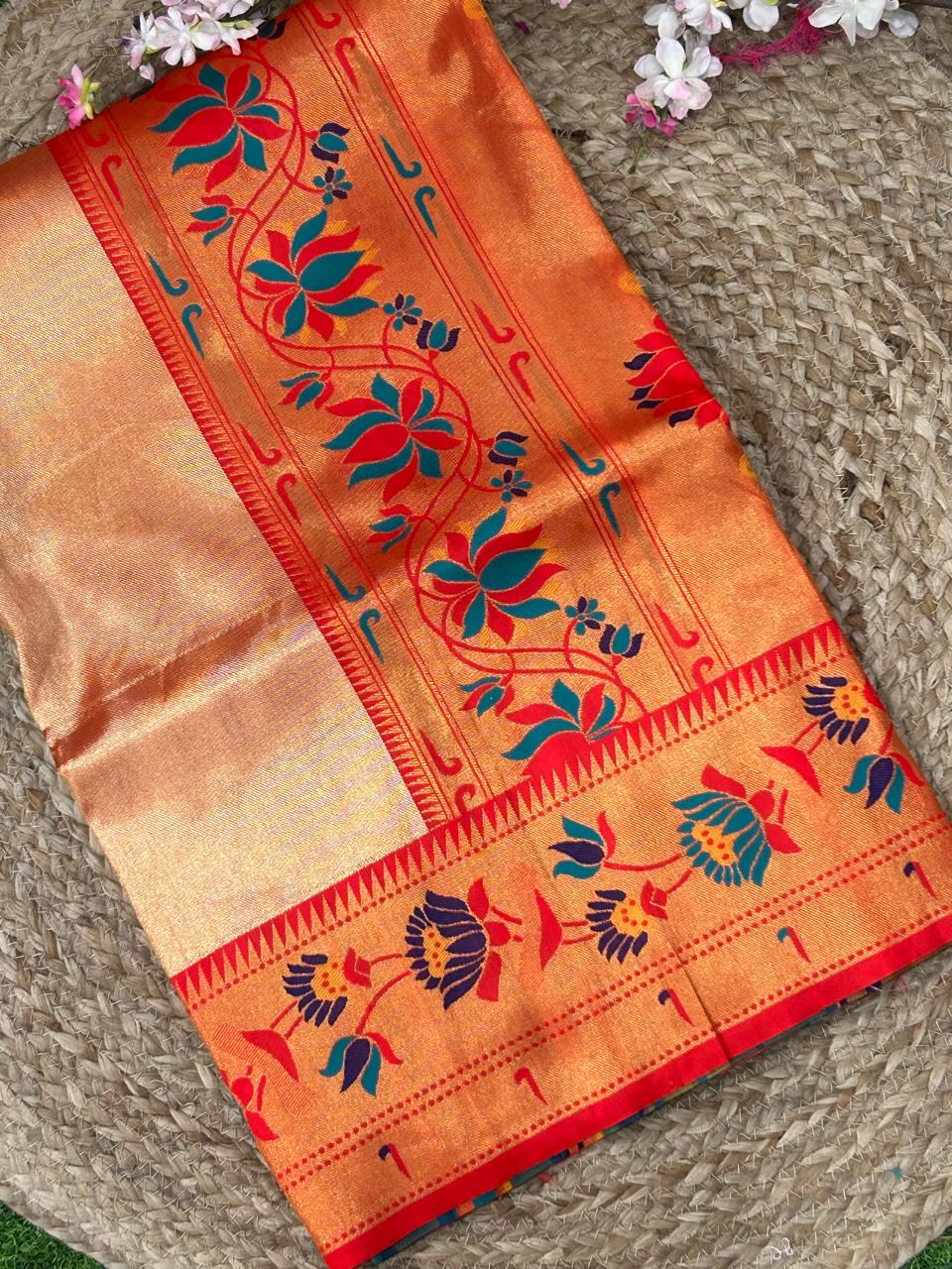 Golden red-01  paithani tissue silk saree