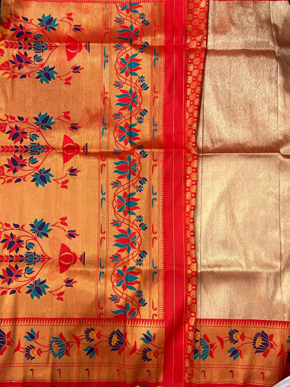 Golden red-01  paithani tissue silk saree