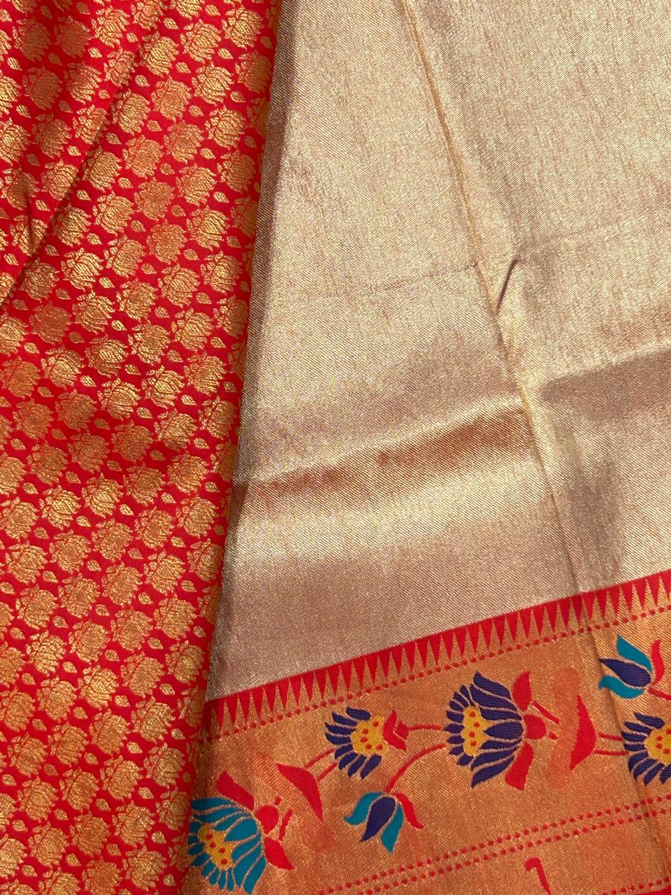 Golden red-01  paithani tissue silk saree