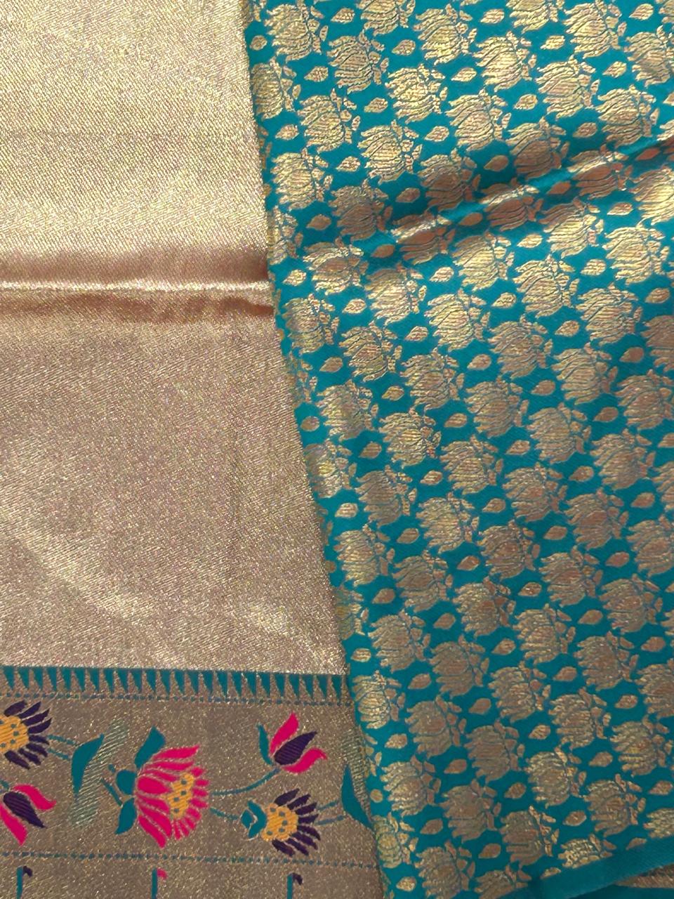 Golden rama blue-01  paithani tissue silk saree