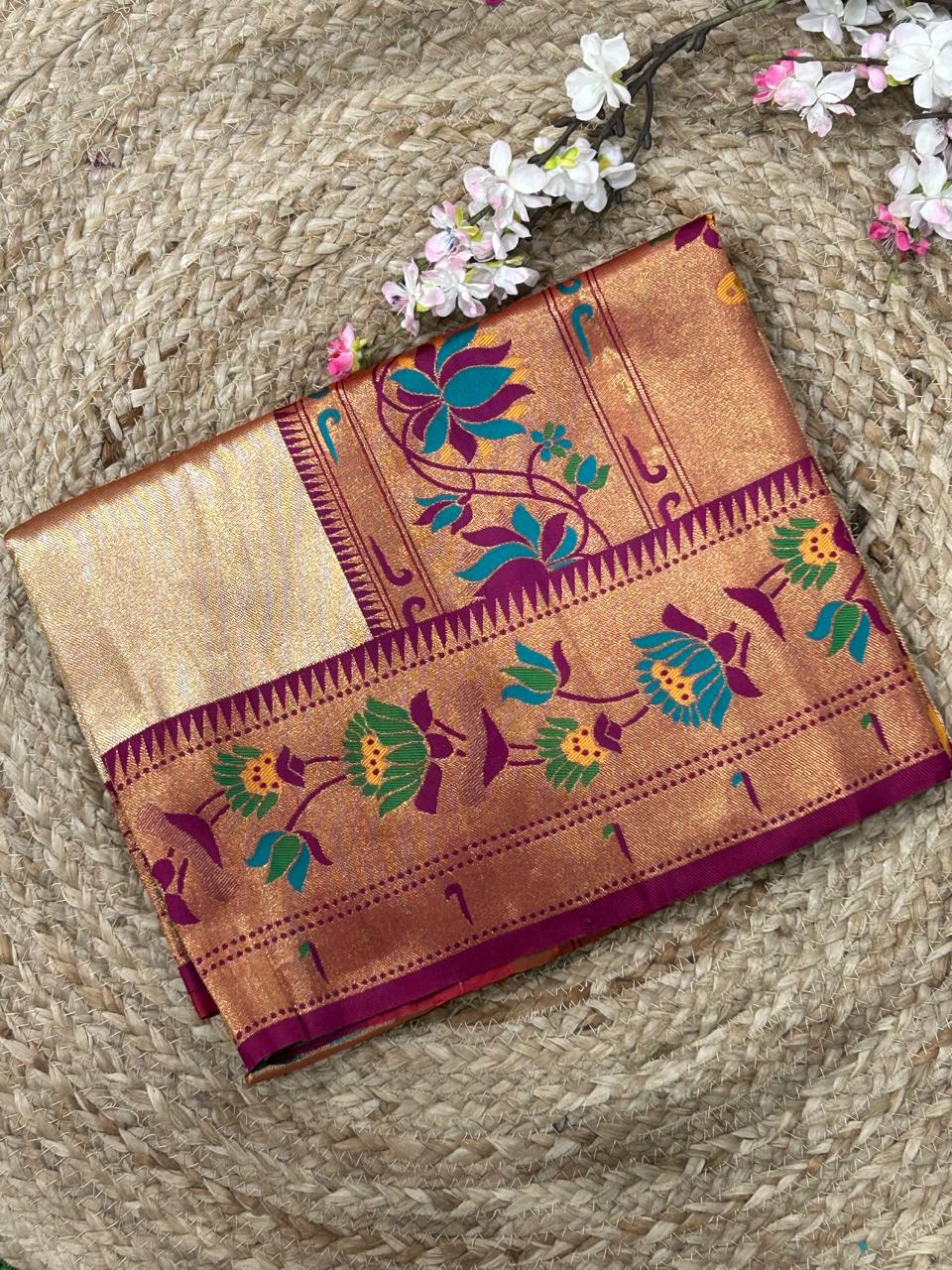 Golden purple-01  paithani tissue silk saree