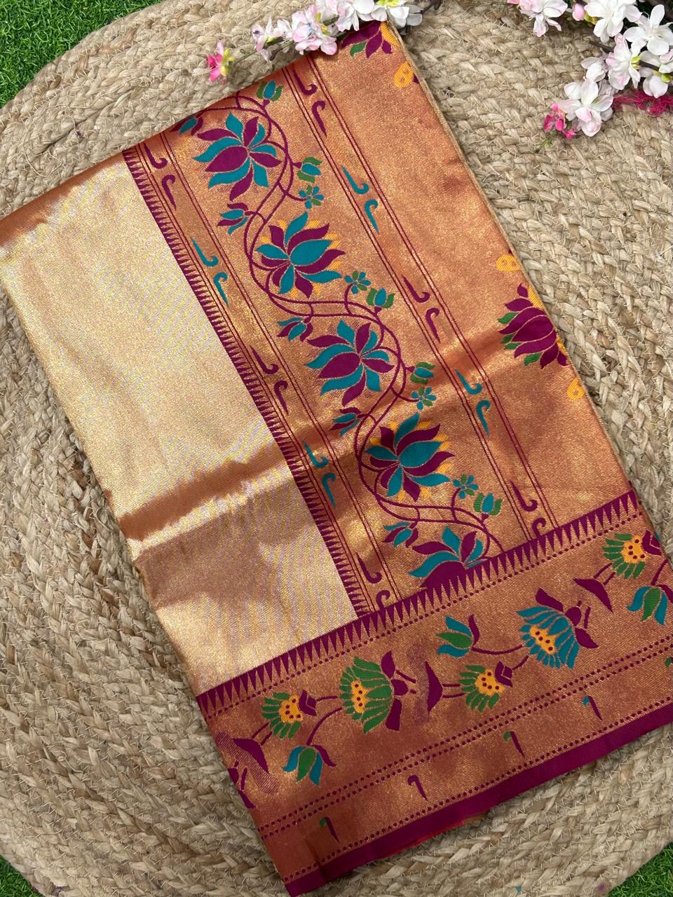 Golden purple-01  paithani tissue silk saree