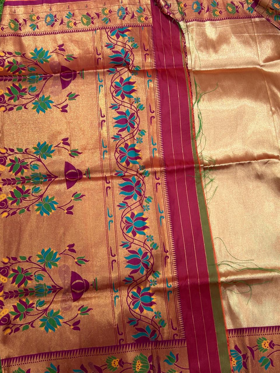 Golden purple-01  paithani tissue silk saree