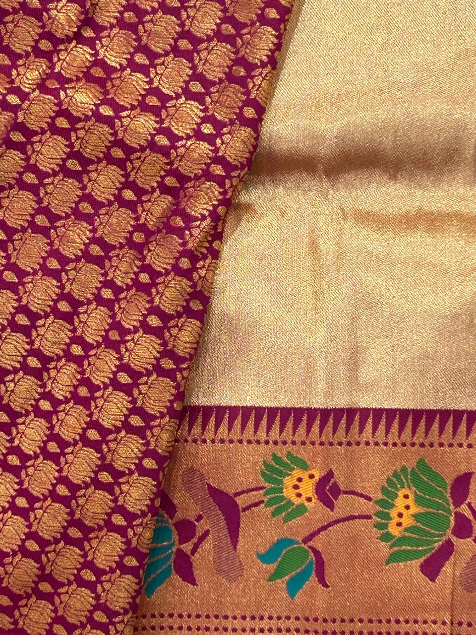 Golden purple-01  paithani tissue silk saree