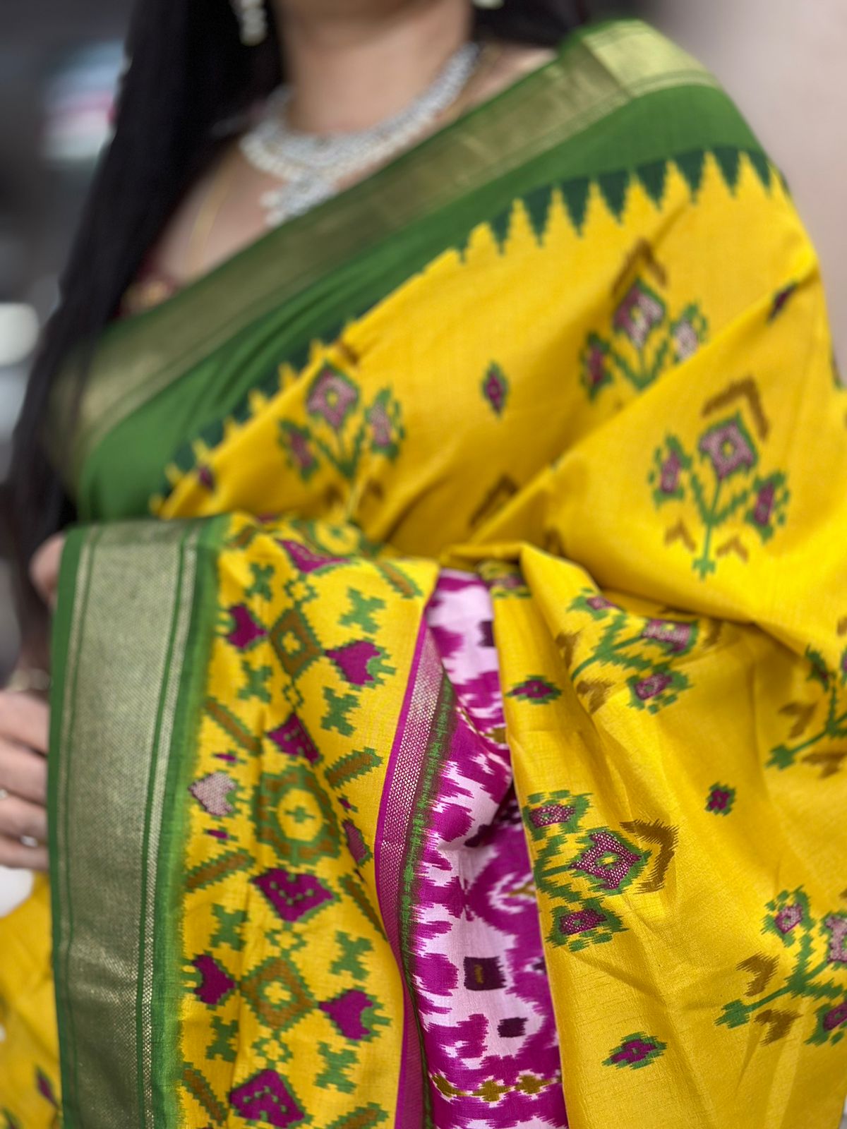 Yellow patola print semi tussar silk saree