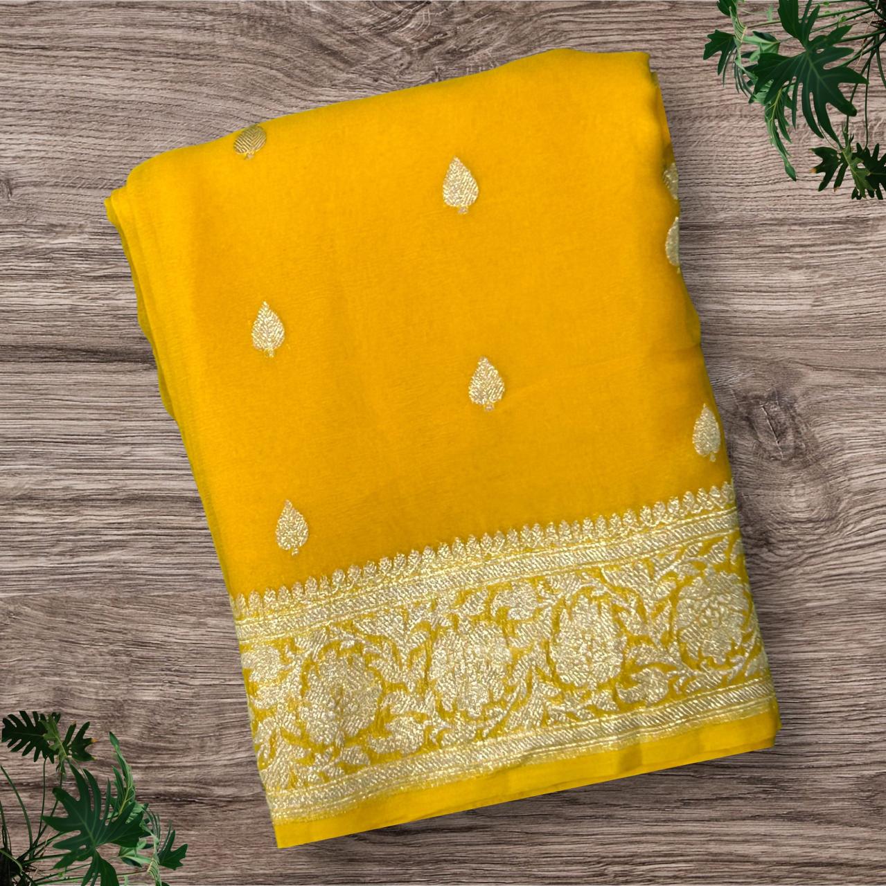 Yellow 05 benarasi pure khadi chiffon