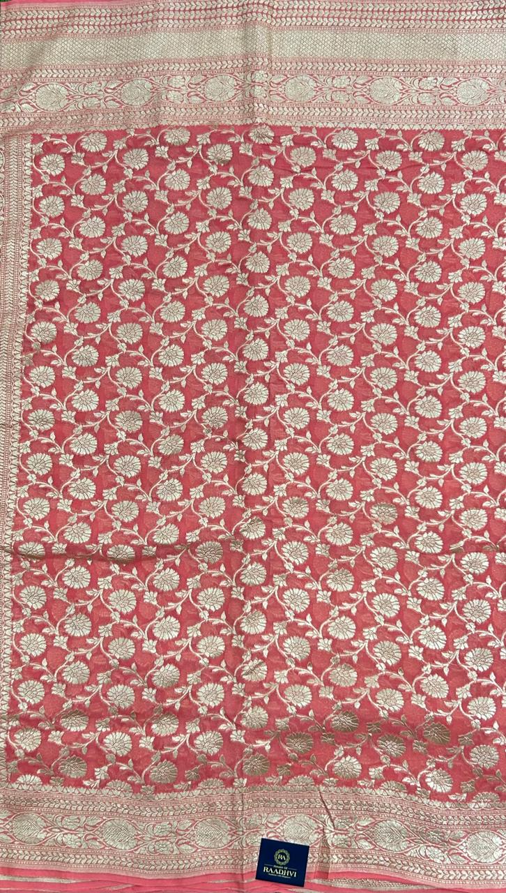 Soft pink pure georgette benarasi saree