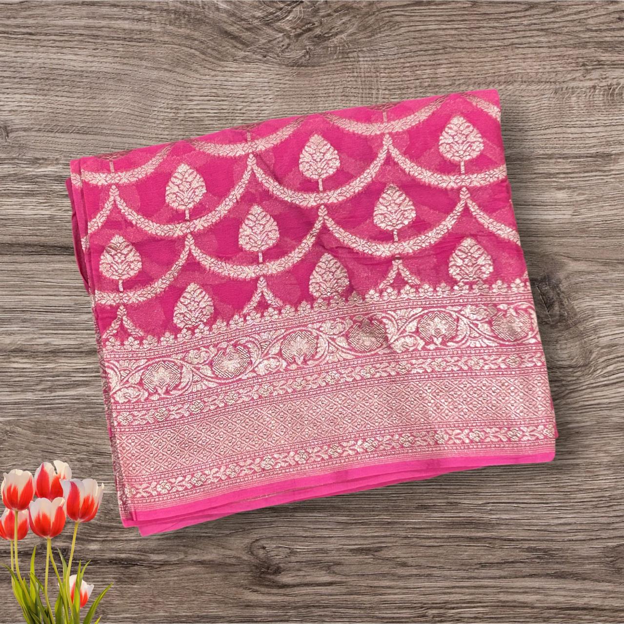 pink pure georgette benarasi saree