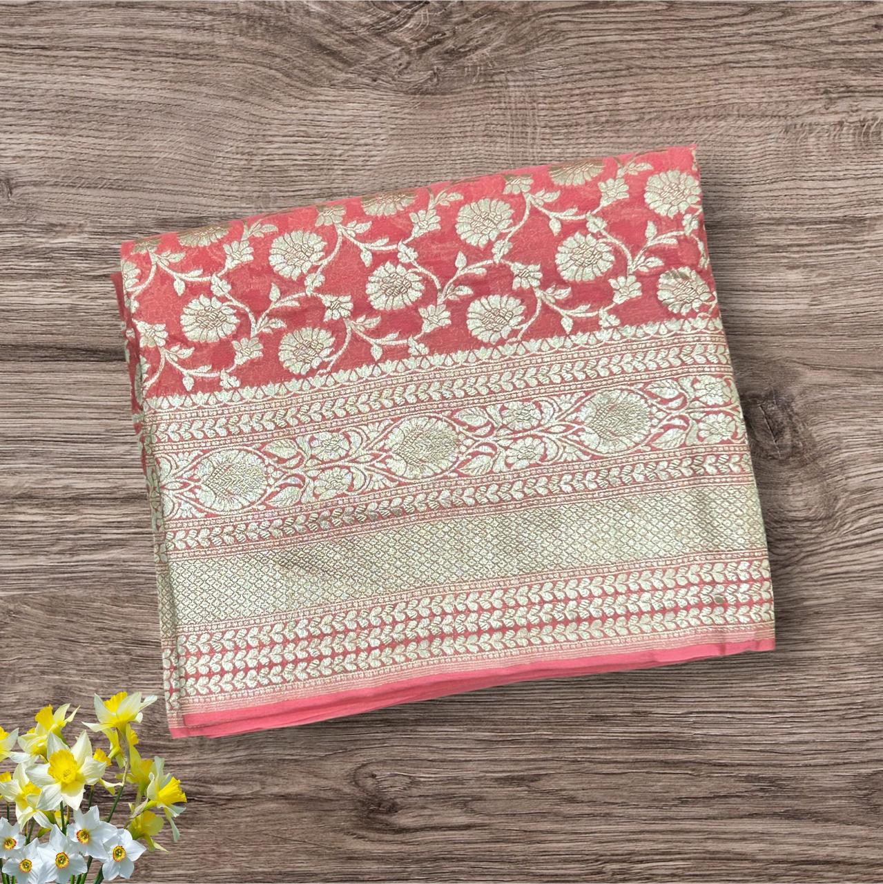 Soft pink pure georgette benarasi saree