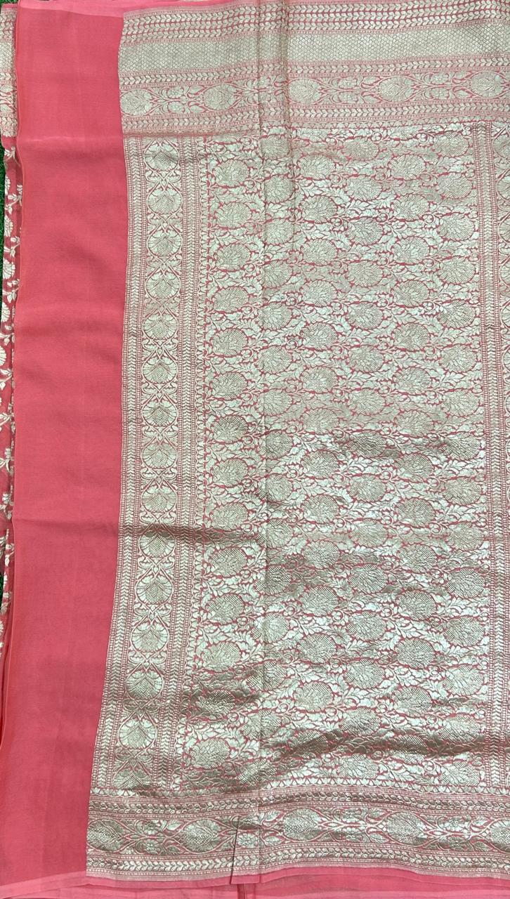 Soft pink pure georgette benarasi saree