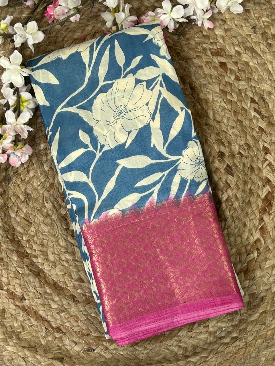 Sky Blue n pink -02 semi tussar saree