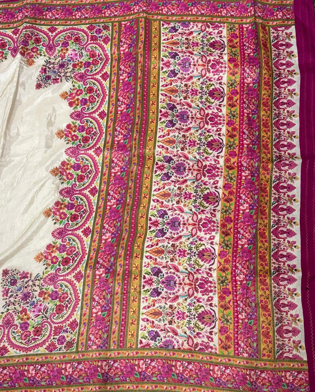 Cream pichwai new designer moonga silk saree