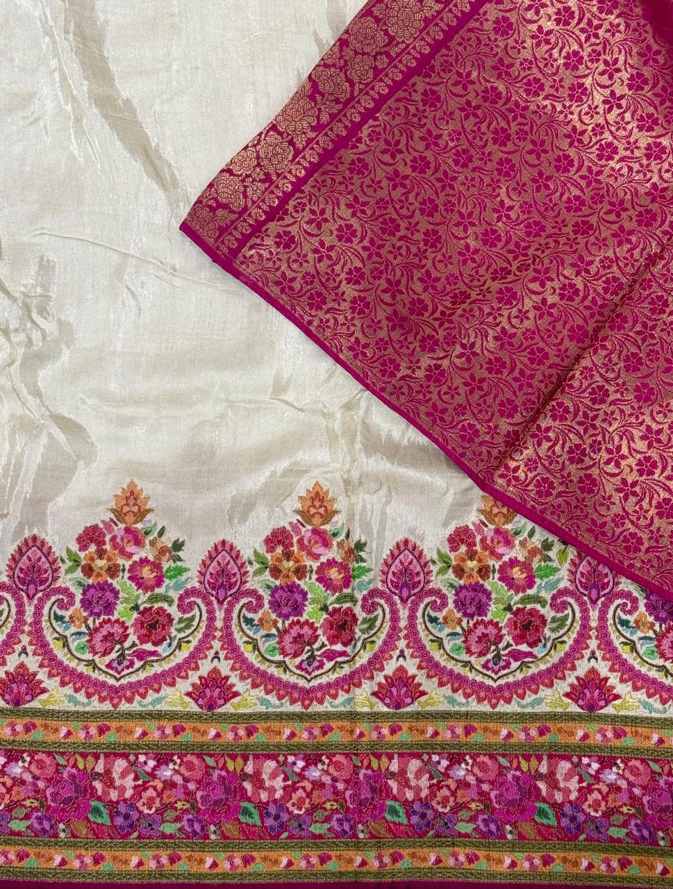 Cream pichwai new designer moonga silk saree