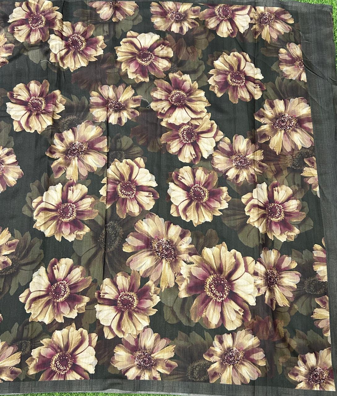 Bottle Green digital print semi tussar silk saree