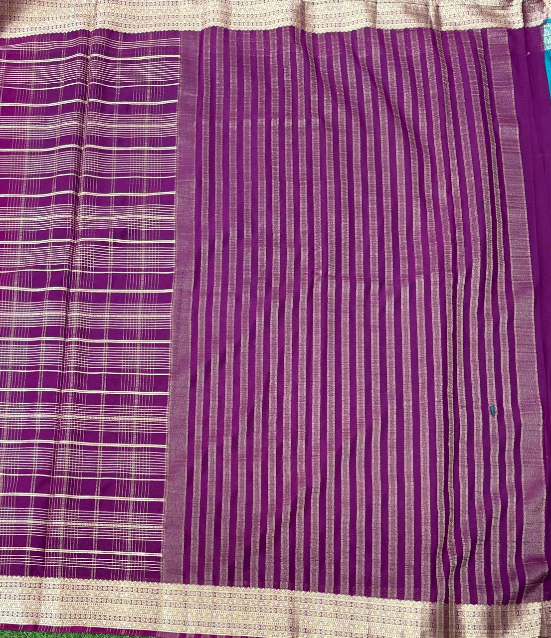 Purple checks semi crepe saree