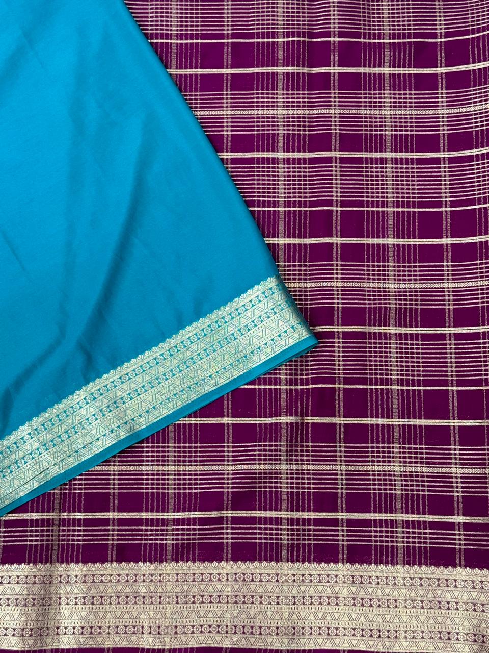 Purple checks semi crepe saree