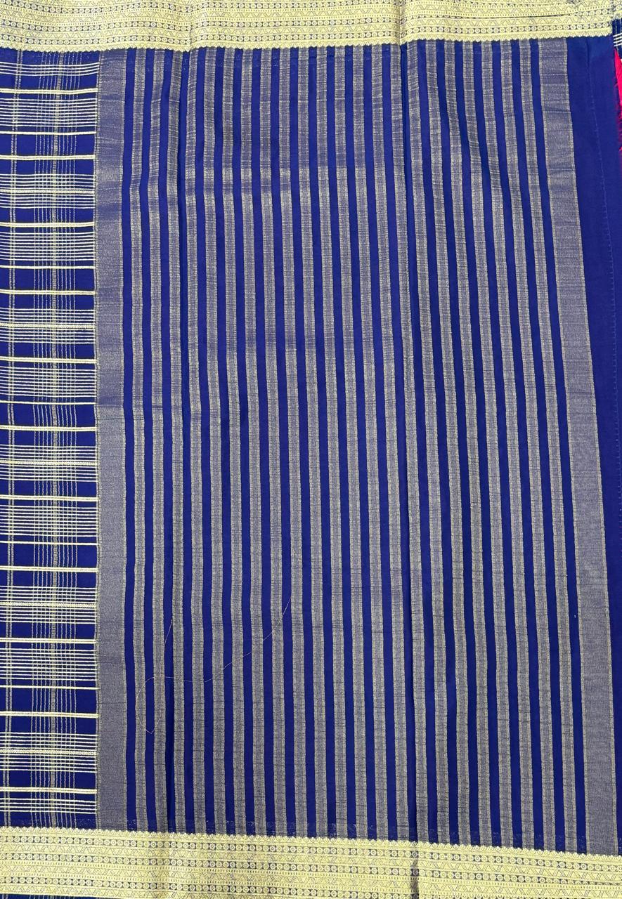 Blue checks semi crepe saree