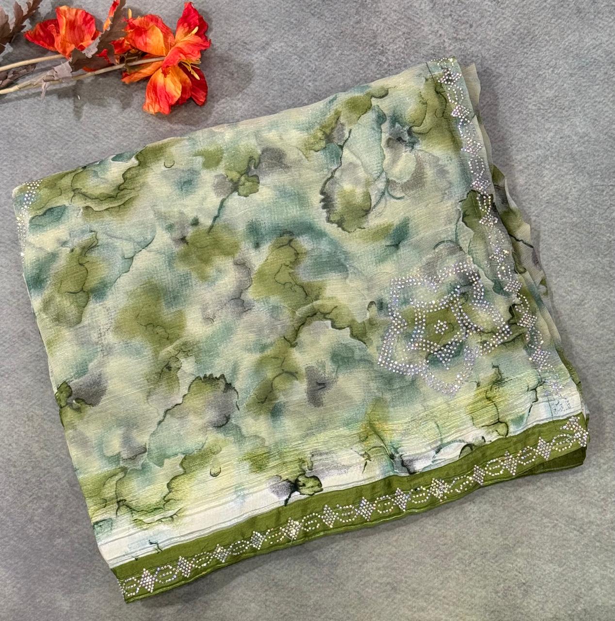 Light Green stone work party wear saree