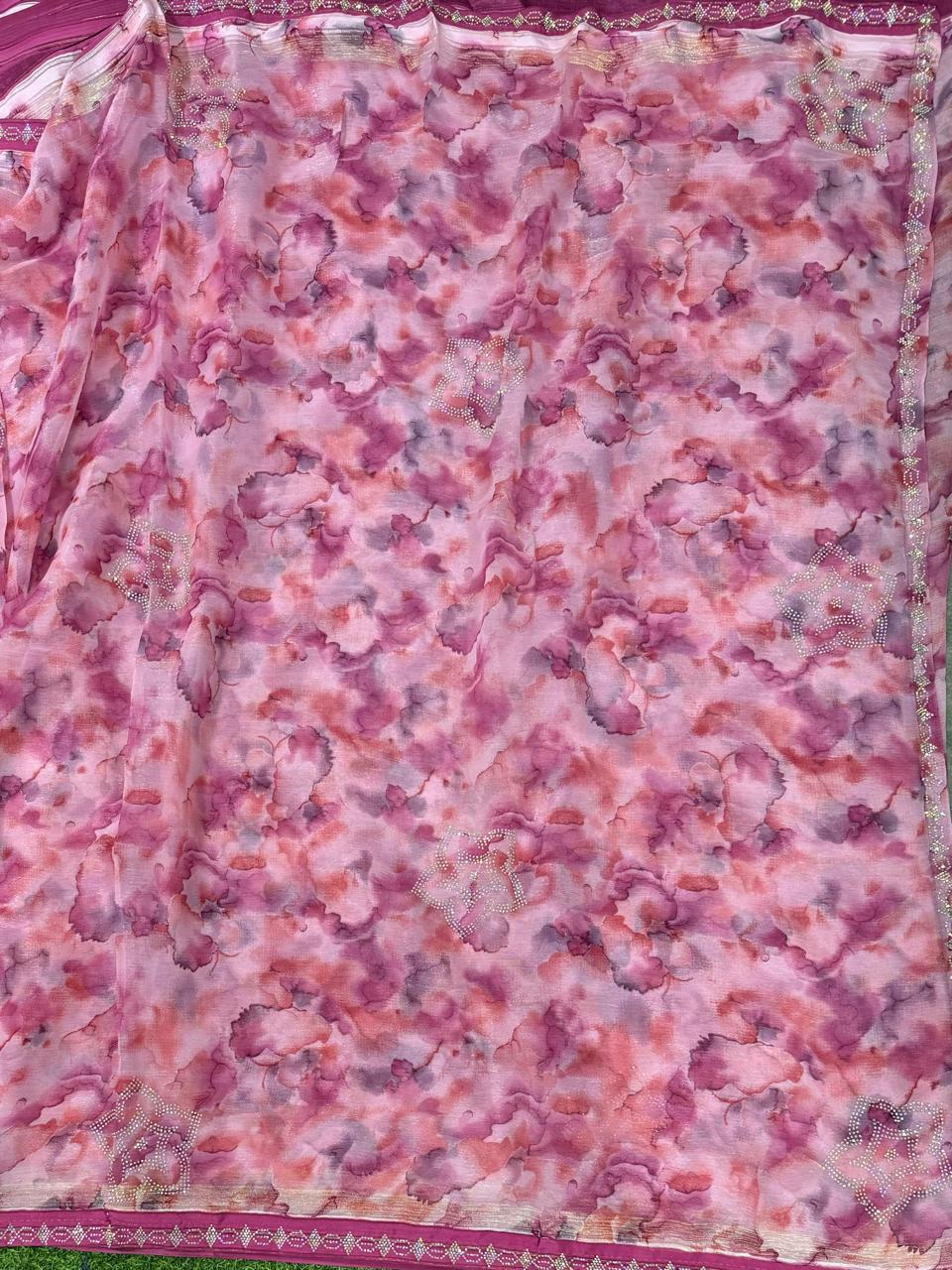 Pink stone work party wear saree