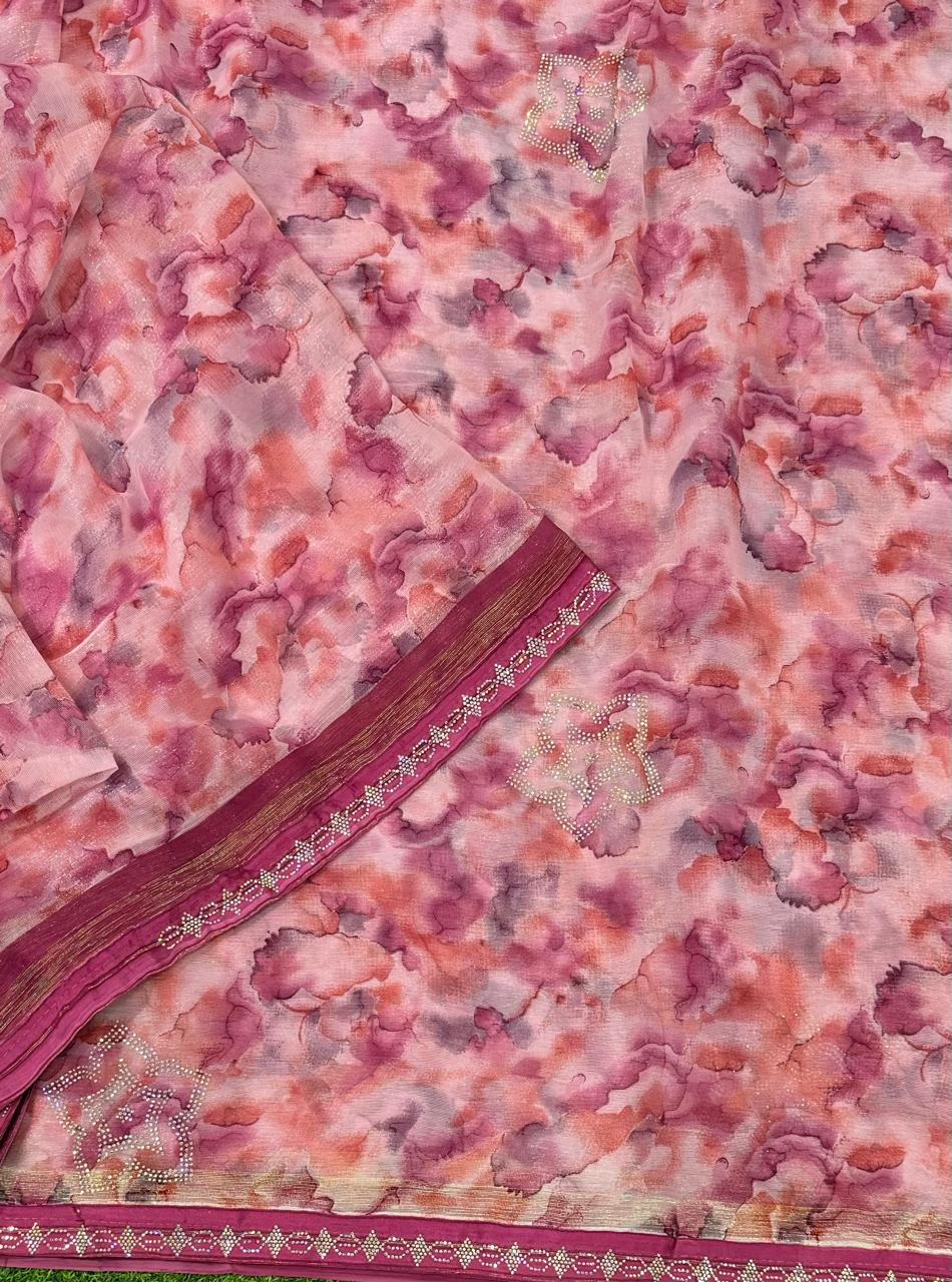Pink stone work party wear saree