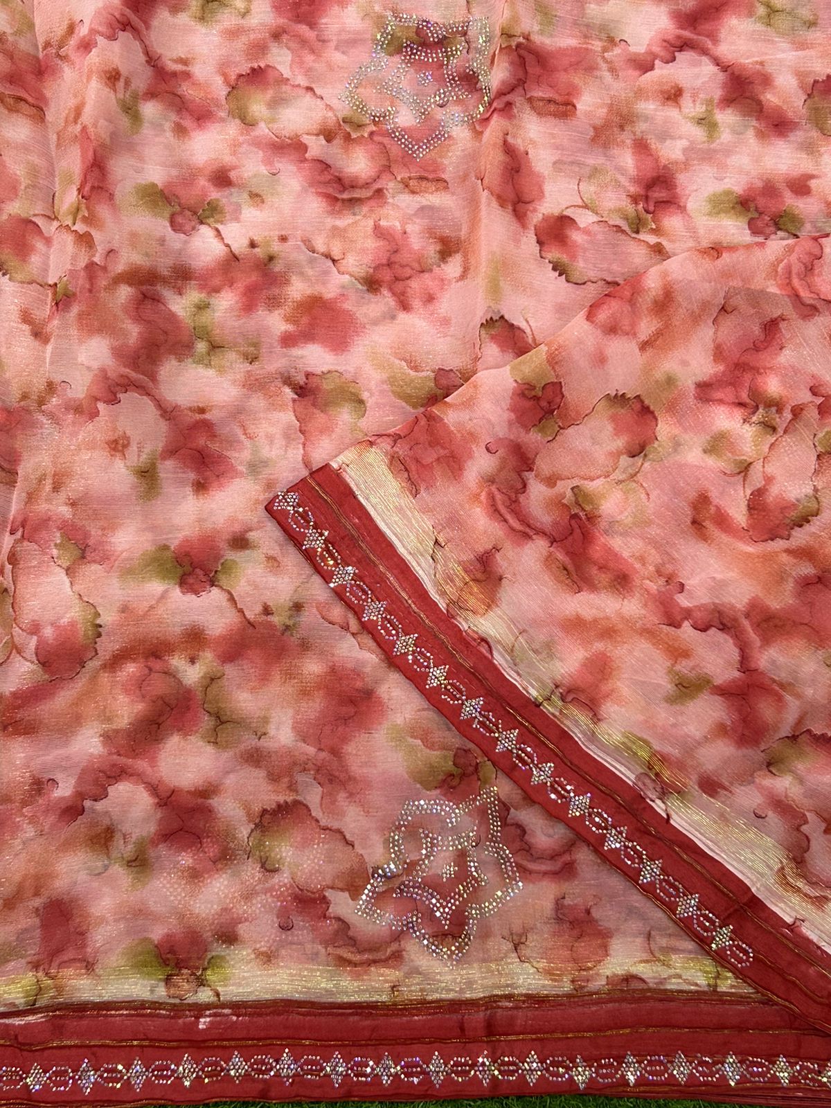 Baby Pink stone work party wear saree