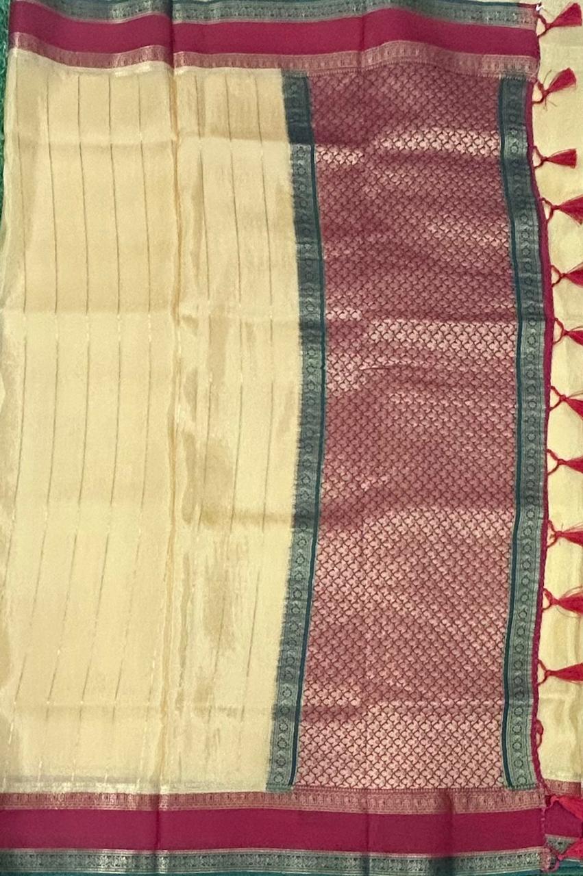 Light yellow  3d satin crepe silk saree