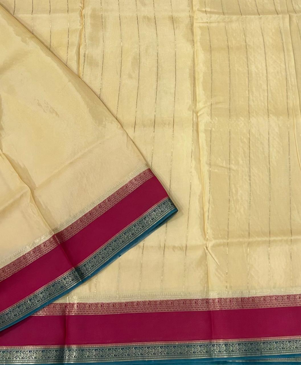 Light yellow  3d satin crepe silk saree