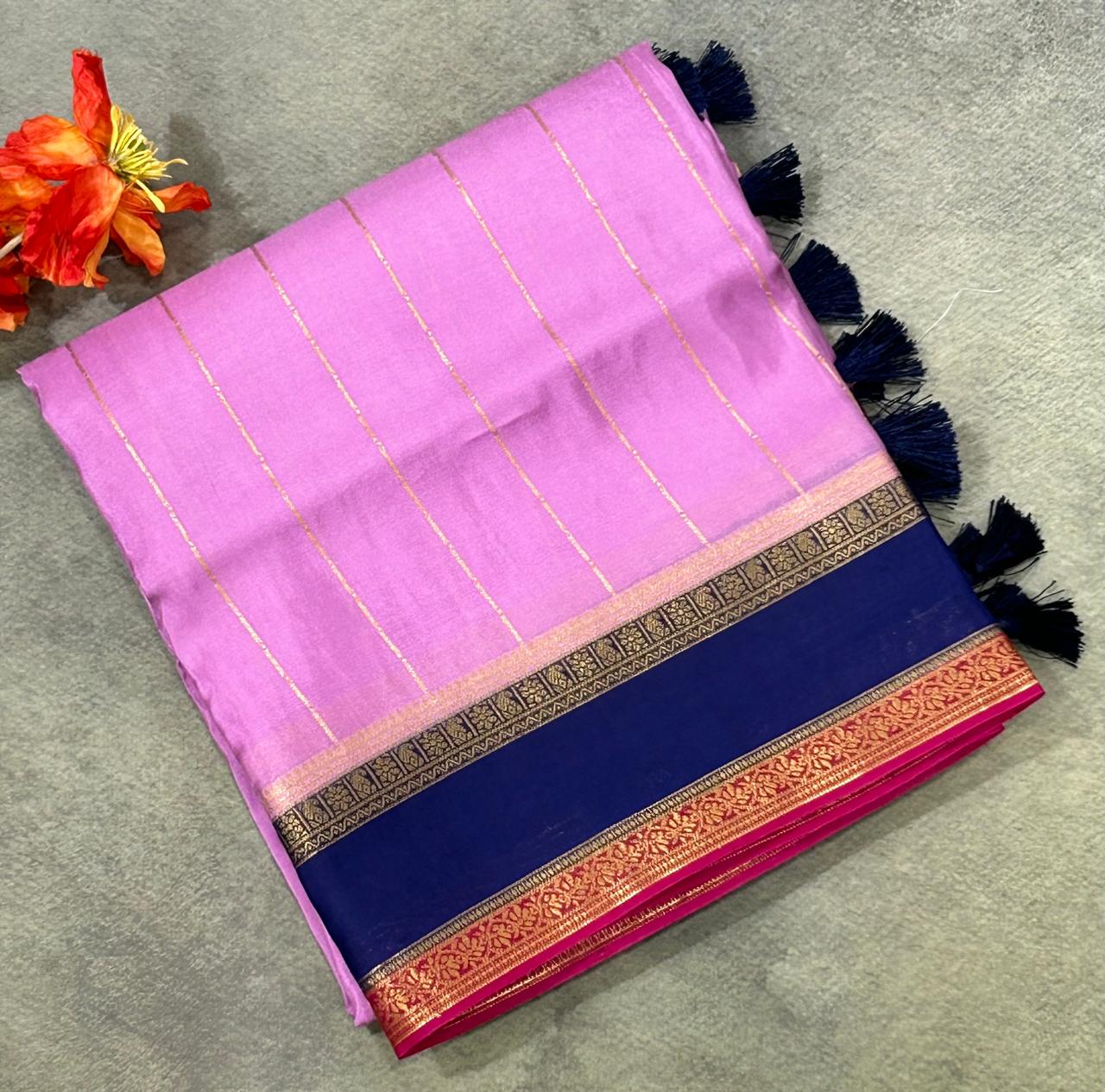 Lavender  3d satin crepe silk saree