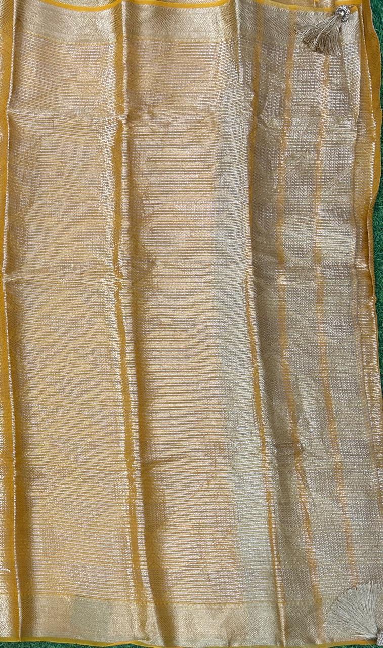 Yellow Brocade stripes georgette saree