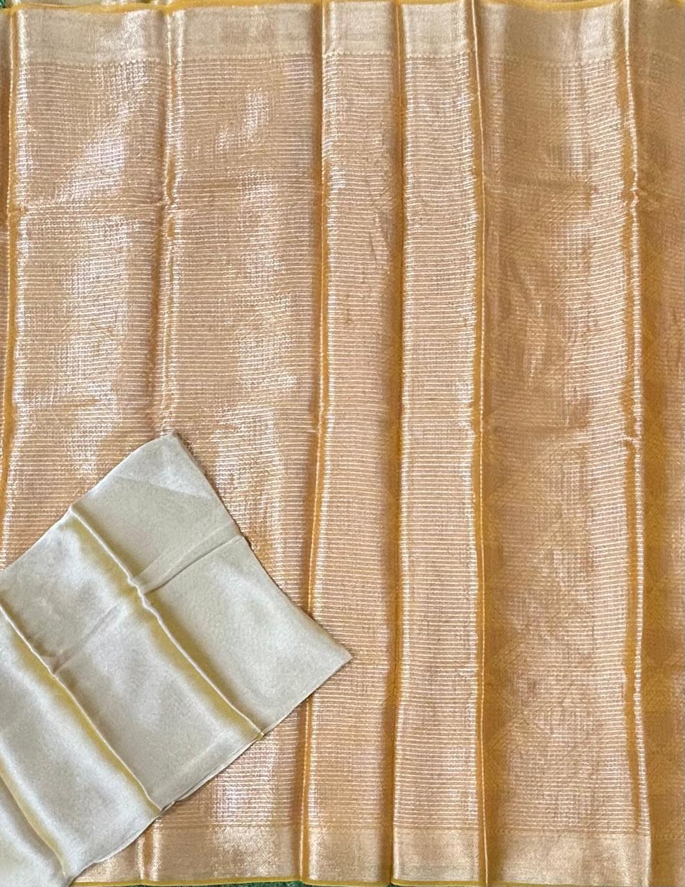 Yellow Brocade stripes georgette saree